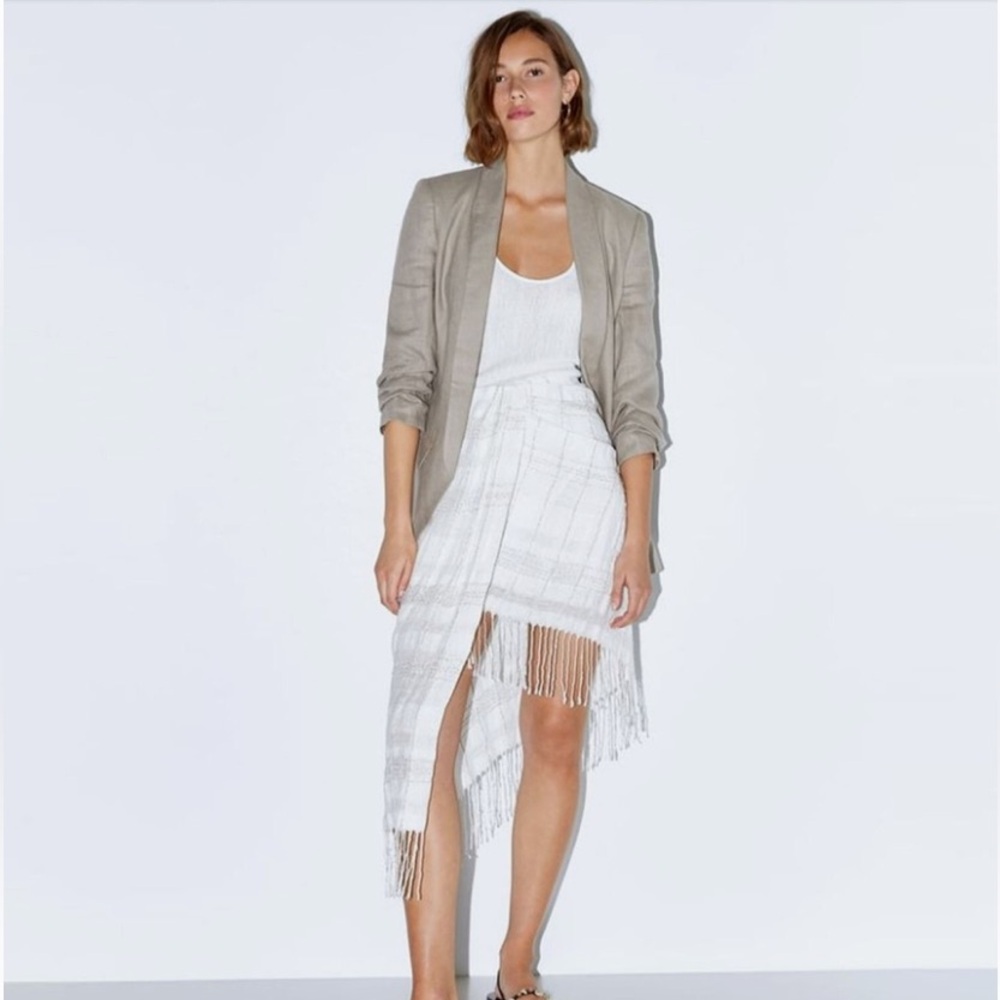 Zara Textured Asymmetrical Fringe Skirt